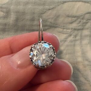 Silver-Tone Round CZ Drop Earring - Clear